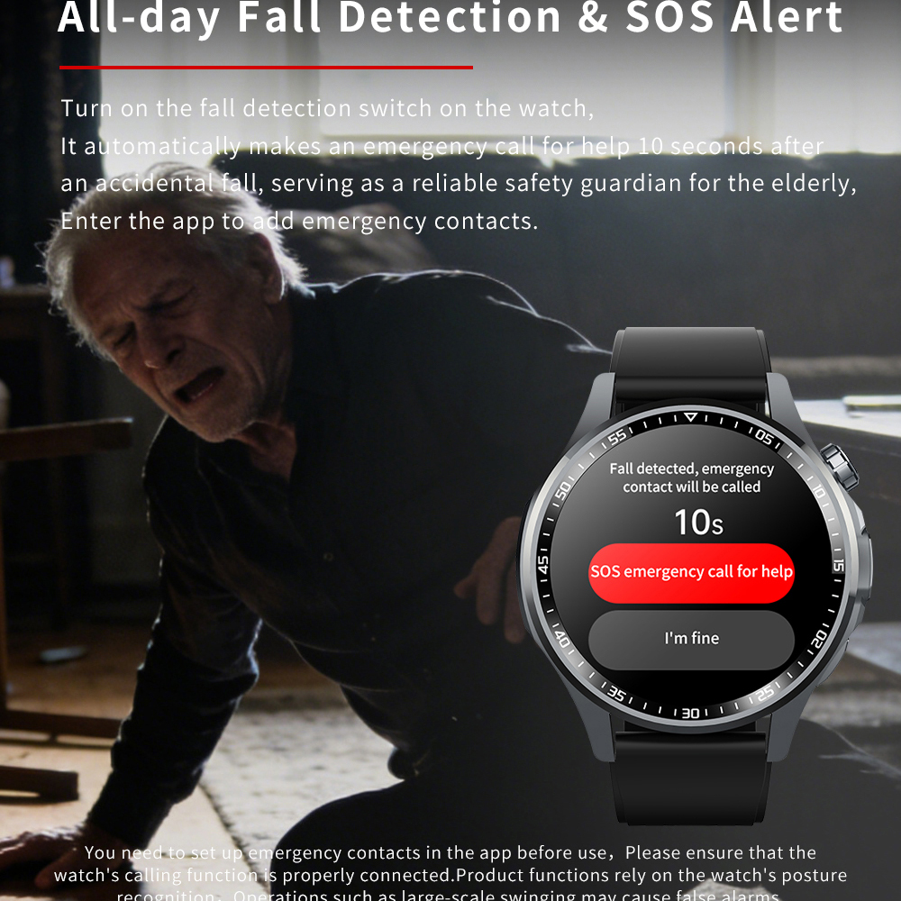 Men Smart Watch All Day Fall D - Fall Detection Watch บทวิจารณ์และราคา
